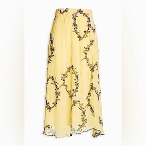 GANNI Yellow floral print midi skirt